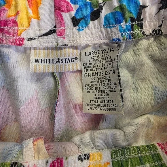 White Stag Womens Large 12/14 Garden Floral Elastic Waist Cotton Blend Pants - Picture 8 of 8